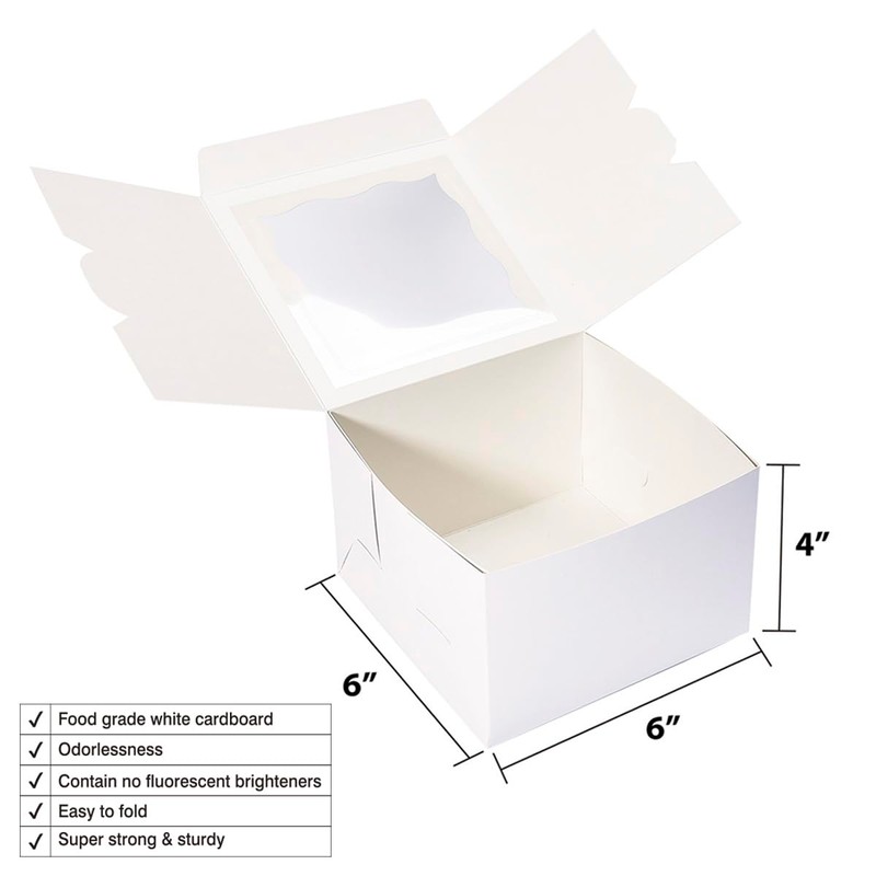 Huoshange Cookie Boxes with Window 6x6x4 Inch 50 Pack Premium