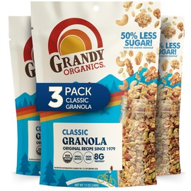 Grandy Organics Classic Granola, Certified Organic Granola Cereal, Low Sugar - Made with Oats, Pumpkin Seeds, Walnuts and Cashews, 12oz Bags, Bulk Pack of 3
