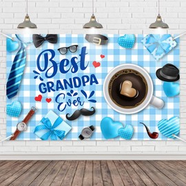 Wollmix Happy Grandpa Fathers Day Banner Decorations Gift from Kids Granddaughter Best Grandpa Ever Blue Plaid Backdrop Party Supplies Family Photo Booth Props Sign 70.8x43.3 Inch