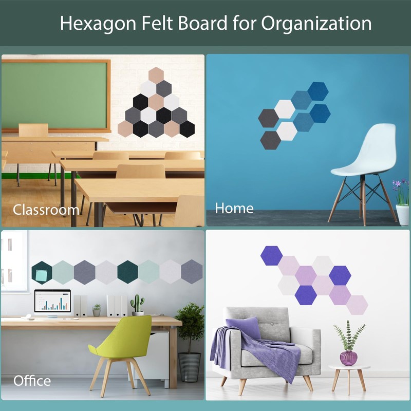 Afumazi Felt Bulletin Board Tiles, 8 Pcs Hexagon Wall Tiles
