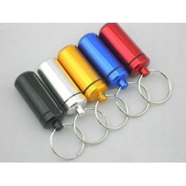 Pill Holder Keyring Keychain -- Airtight & Waterproof -- Store Pills, Money, Stash -- Red