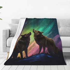 Wolf Blanket Wolf Northern Lights Decor Throw Blanket Wolf Blanket Gifts for Girls Boys Wolf Lovers Super Warm Soft Plush Lightweight Fleece Flannel Bedding Blanket for Kids Adults Men Women 50"X40"