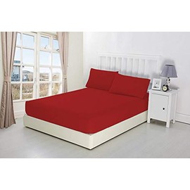 CreationsMart 100% Egyptian Cotton 10"/25CM Deep sheets Fitted - Single - Double - King - Super King Size - Bedding Bed Sheet & Pillow Pairs Case (Sold Separately) (Red, King)