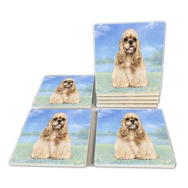 Cocker Spaniel Coasters - Moisture Absorbing Stone Coasters with Cork Base, Prevent Furniture from Dirty and Scratched, Stone Coasters Set Suitable for Kinds of Mugs and Cups, Set of 4