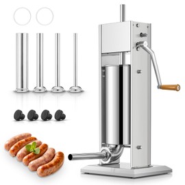 Manual Sausage Stuffer, 5L/11 LB Capacity, 304 Stainless Steel, Sausage Filling Machine with 2 Speed Settings, 4 Stuffing Tubes (5L)