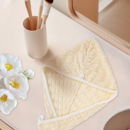 Fxvhojq Soft and Absorbent Hair Towel with Double Buttons for Length Adjustment Lightweight Hair Wrap Towel for Women and Girls 25x65cm(Beige)