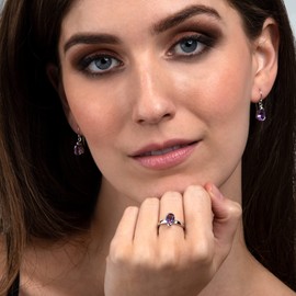 namana 925 Sterling Silver Amethyst Ring For Women, Sterling Silver Ring with Natural Amethyst, Size M Amethyst Gemstone Ladies Rings, Silver Rings For Women with Pear-Shaped Amethyst Gemstone