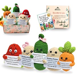 BEBAKHO Positive Vegetables Crochet Gift Set - 5PCS Crochet Vegetables with Positive Note, Motivational Birthday Gift for Friends, Cute Room Decoration.