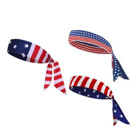 3Pcs American Flag Tie Sweatband Sports Headbands for Women Men Moisture Wicking Tennis Workout Sweat Head Tie Bands Running Cycling Football Yoga Quick Drying Non-Slip Stretchy Hairband
