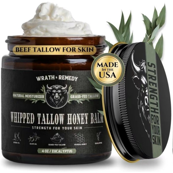Whipped Beef Tallow Face Cream - Grass-Fed Moisturizer, Eucalyptus Scent