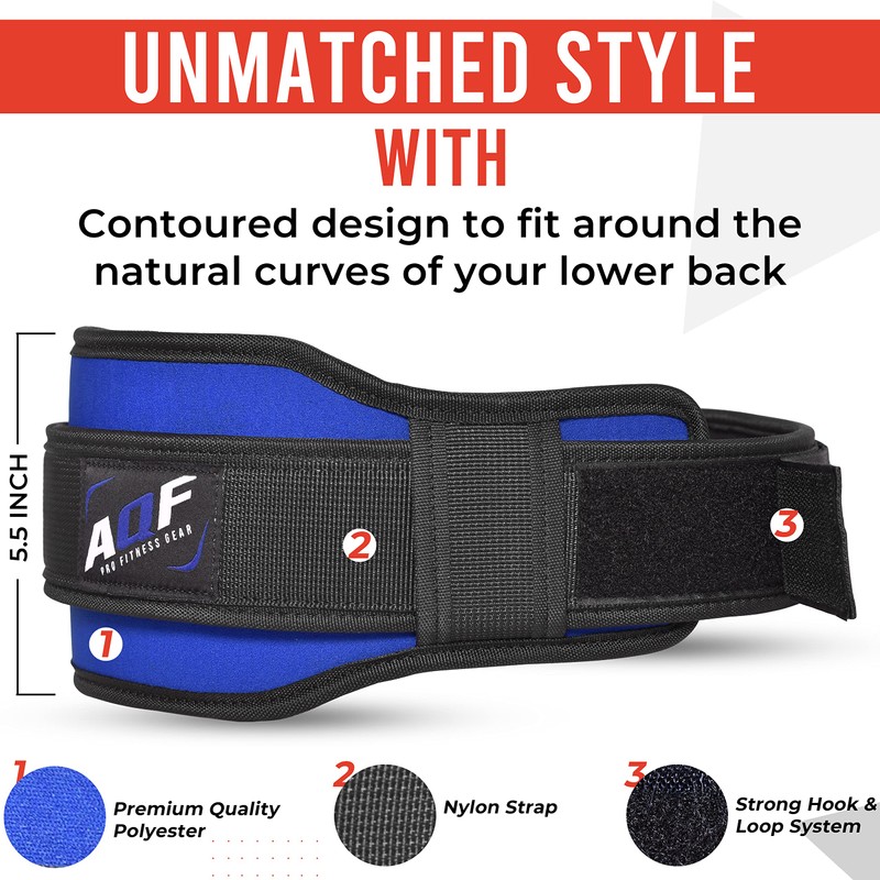 AQF Weight Lifting Belt Back Support Contoured 5.5 Inch Neoprene