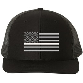 Army Universe Thin White Line USA Flag Snapback Trucker Hat Adjustable Mesh Back Baseball Cap (Black)