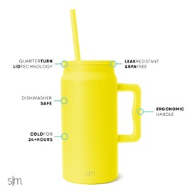 Simple Modern 50 oz Mug Tumbler with Handle and Straw Lid | Reusable Insulated Stainless Steel Large Travel Jug Water Bottle | Gifts for Women Men Him Her | Trek Collection | 50oz | Canary