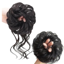 Haarteil Mit Gummiband, 2 Stück Große Dutt Haarteil Haargummi Mit Haaren Hochsteckfrisuren, Schwarz Gelockt Haarteil, Gelockt Messy Bun Haarteil mit Gummiband für Frauen Mädchen