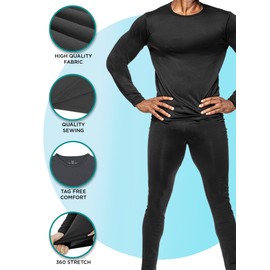 LUMB'R JACK Mens 2 Piece Fleece Lined Thermal Underwear Set, Insulated Long Johns Pant & Base Layer Top, Black/S