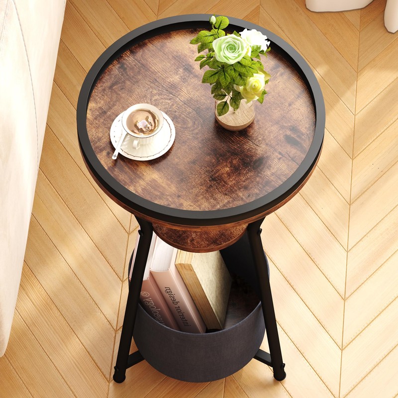 Yusong Round Side Table, Small Drink Table for Small Spaces,