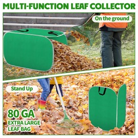 Dreamtop Leaf Collector Bags, Portable Pop Up Leaf Bag Chute, Foldable Large Yard Waste Bag with Storage Bag and Garden Staples, Reusable Leaf Pickup Tools Bags for Leaves Lawn Trash (80 Gallon)