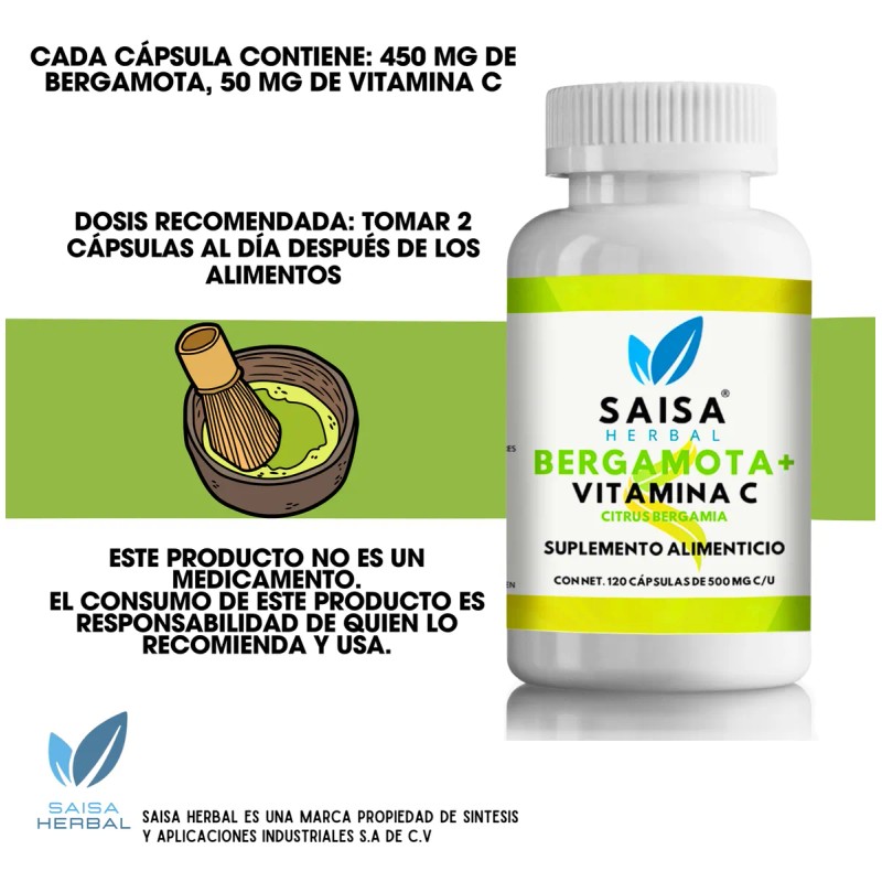 Bergamota Ctrica Y Vitamina C 120 Cpsulas Saisa Herbal Sin
