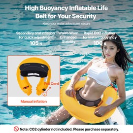 Happybuy Manual Inflatable Belt Pack for Adults, 105N Buoyancy, Adjustable Waist Up to 59 Inches, Inflatable PFD Waist for SUP Paddleboarding, Kayaking, Black (CO2 Cylinder Not Included)
