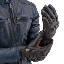 Daytona HBG-062 Motorcycle Gloves, Leather (Goat Leather), Spring, Summer, Autumn, Winter, Smartphone Compatible, Hard Protector, Vintage Line Gloves, Brown, M Size 19539