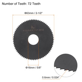 QUARKZMAN Circular Saw Blades 63 mm x 16 mm x 0.6 mm 72 Teeth Nitride Coated High-Speed Steel (HSS) Milling Tools for Aluminium Alloy Metal Plastic Wood Pack of 2