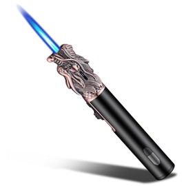 Torch Lighter - Refillable Butane Lighter with Adjustable Flame, Windproof Jet Flame, Transparent Gas Window - Long Lighter for Candles, Kitchen, Outdoor Use (Gas Not Included)-Red Copper