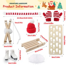 Shining She Gnome Accessories Christmas Gnome Sledge Set, Miniature Dollhouse Accessories Decoration Christmas with Decorative Sledge Ice Skates Hat Scarves Gloves Snow Christmas Decoration Gift