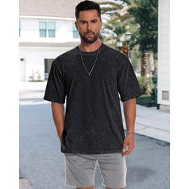 Men's Oversized T Shirts Summer Vintage Tees Acid Washed Short Sleeve Casual Tops, 3 Pack, Black Grey Brown, XL