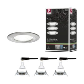 Paulmann Nova 92983 LED Recessed Light Set of 3 Round 3 x 6.5 W Brushed Iron Spot Aluminium Zinc Recessed Lamp 4000 K GU10