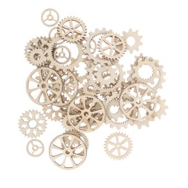 SEWACC 100pcs Jigsaw Puzzle Wood Craft Wheels Craft Gear Fit Small Wooden Wheels Steampunk Stickers Crafts Steampunk Gears and Gears Wooden Beige
