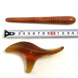 [Set of 2 (amber color)] Ocarina-shaped Press Point (Cassa) + Wooden Pressure Point Push Stick Massage Stick Foot Massage Reflexology Self Massage (Brown)