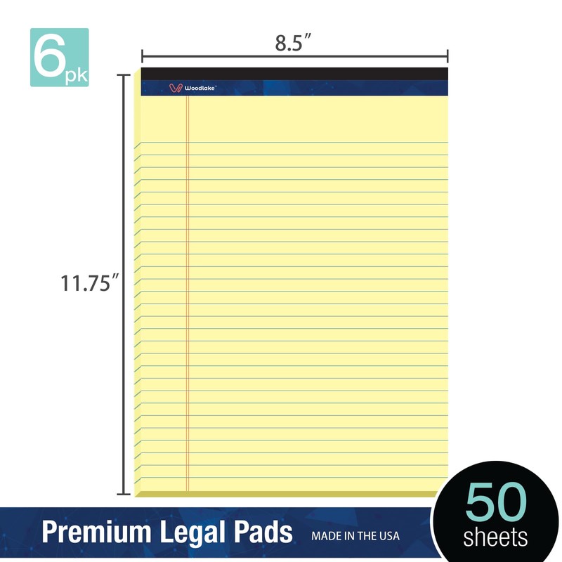 Woodlake Legal pads 8.5 x 11”, Wide Ruled Note Pads,