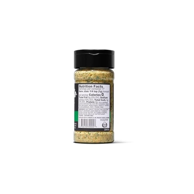 Kinder's Organic Buttery Garlic Master Salt, Premium Quality Seasoning, MSG