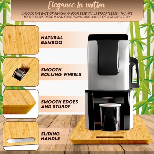 See Description Bamboo Appliance Slider Tray for Coffee Maker Kitchen