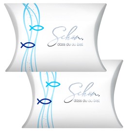 BETESSIN Guest Gift Communion – Schön dass du da bist – Pack of 50 Small Cushion Boxes with Christian Motifs – Gift Boxes Confirmation – Party Favours Packaging for Christening, Confirmation