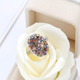 CIUFEWEK 925 Silver Color Horse-Eye Zircon Full Diamond Ring Hand-Set Diamond Full Diamond Lady Jewelry Elegant Lady Cocktail Ring