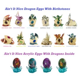 Ain’t It Nice Lava Dragon Egg Statue Blue Dragon Figurine Silver Chest Transparent Dragon Egg Collectible Medieval Fantasy Décor, Base with Egg Together: 3(L) 3(W) 3.5(H) inches