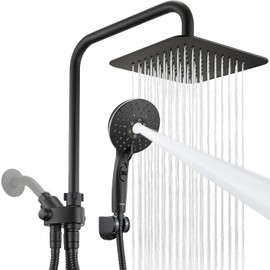 Ryamen Dual Shower Head Combo, 8'' High Pressure Rain Shower Head with Handheld Spray, 6+1 Spray Settings Handheld Showerhead, Height Adjustable, One-touch Pause Button, Matte Black