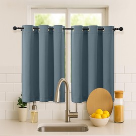 Simplebrand Stone Blue Short Cafe Curtains 36 Inch Length 2 Panels Set, Half Window Grommet Privacy Drape Tiers for Kitchen, Thermal Insulated Room Darkening Curtains for Bathroom Shades, W40 x L36