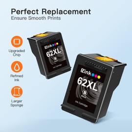 E-Z Ink 62XL Remanufactured Ink Cartridges for HP Ink 62 62XL High Yield Use with HP Envy 5540 5640 5660 7644 OfficeJet 5740 5741 8040 OfficeJet 200 250 Series Printer (2-Pack, Black)
