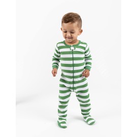 Leveret Kids Pajamas Baby Boys Girls Footed Pajamas Sleeper 100% Cotton (Green/White, Size 2 Toddler)