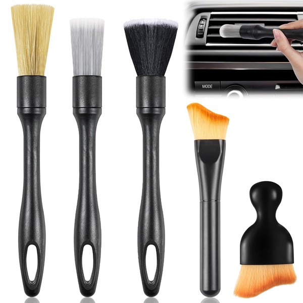 YUNYU 5-teiliges Auto-Detailing-Pinsel-Set, ultraweiche Borsten für Auto-Innenreinigungsbürsten und Außendetails, sanfte