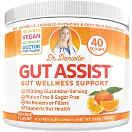 Doctor Danielle Gut Assist – Doctor Formulated Gut Lining & Digestive Support Powder for Bloating & Regularity | L-Glutamine, Arabinogalactan & Soothing Gut Nutrients, Orange Flavor