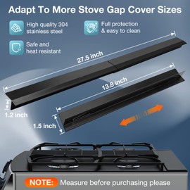 2PCS Kitchen Stove Counter Gap Covers, 316 Stainless Steel Gap Cover, Cooktop Trim Kit, Stove Gap Guards, Oven Gap Filler, Heat Resistant & Effectively Protect Stove Gap Filler(13.8"-27.5" Black)