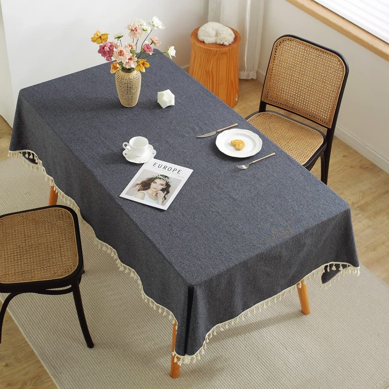 meioro Solid Colour Tassel Tablecloth Rectangular Tablecloth Cotton Linen Tablecloth