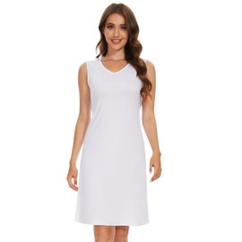 MANCYFIT Women's Full Slip V Neckline Slip Dress Wide Straps Tank Top Slip for Women Under Dress Knee Length Slip White X-Large