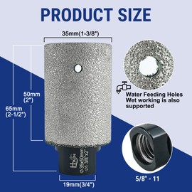 Brazed Diamond Finger Milling Bit with 5/8-11" Diamond Cone Chamfer End Mill Router Bit for Dry/Wet Enlarging Shaping Hole on Porcelain Ceramic Tile Granite Marble F3550 (1-3/8"x2)