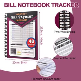 Monthly Bill Payment Checklist: Bill Tracker Notebook with Spiral Binding 8"x10" The 4-Year Guide for Families & Money Managers, 960 Billing Records Included (Plum)