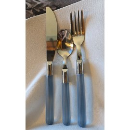 18/0 Clear Blue Octagon Plastic Acrylic Handle Stainless Flatware, New, KK