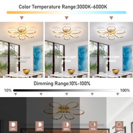 HLILCEH 26inch Modern LED Ceiling Light, 6 Rings Flower Flush Mount Light Fixture with Remote Control Gold Dimmable Ceiling Lamp for Bedroom, Dining Room, Hallway, Kitchen